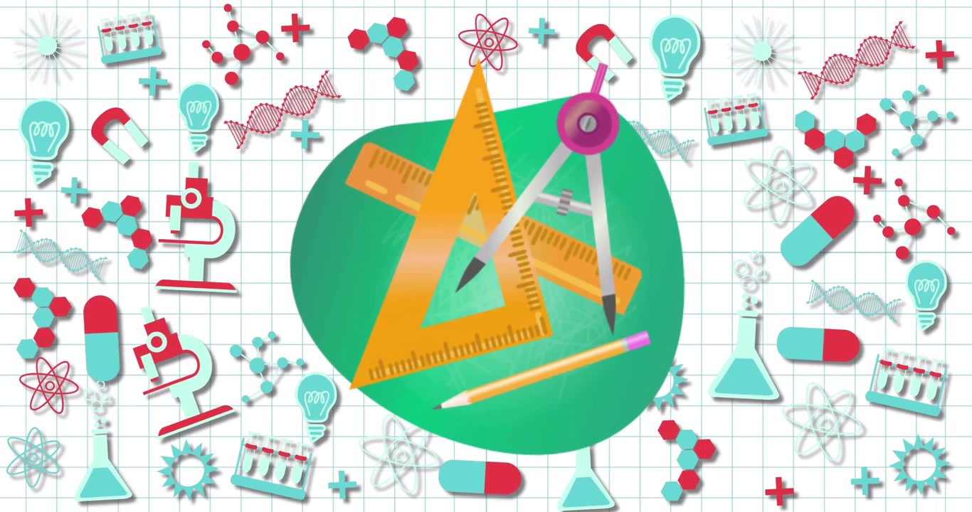 Animación de elementos de dibujo sobre iconos de ciencia