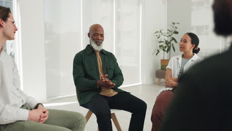 black man, psychology or therapy meeting in group