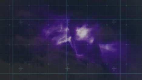 animation of glowing purple shape over grid and squares