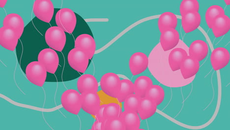 animation of pink balloons over abstract vibrant pattern