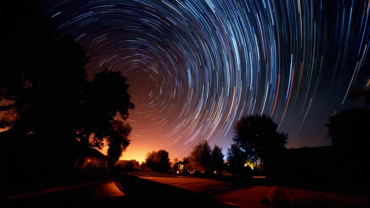Captivating Night Sky with Star Trails: A Visual Journey through Celestial Motion Captured in Two Striking Frames, Reflecting on the Beauty of the Universe Above Us