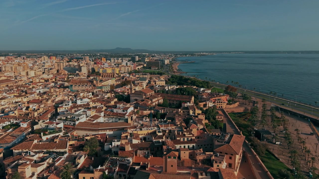 Vista aerea del paesaggio urbano e della costa di Palma di Maiorca
