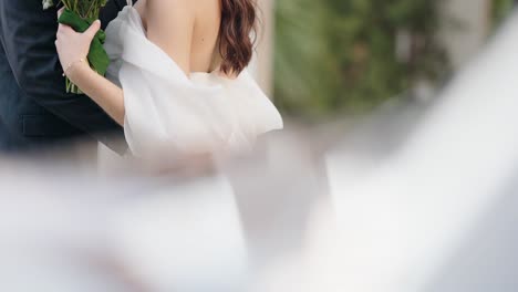 bride holding bouquet during outdoor wedding in portugal