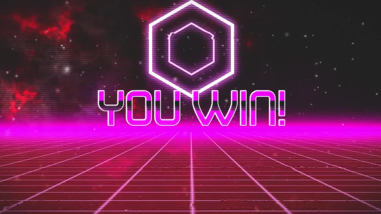 애니메이션 빈티지 비디오 게임 화면에 당신이 이기는 단어가 적혀 있습니다.