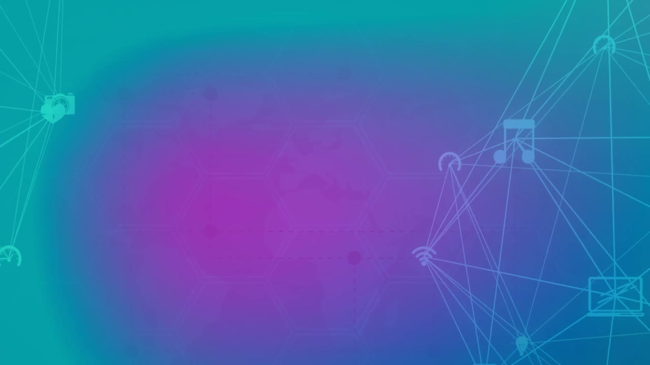 animación de la red de conexiones sobre fondo azul y púrpura