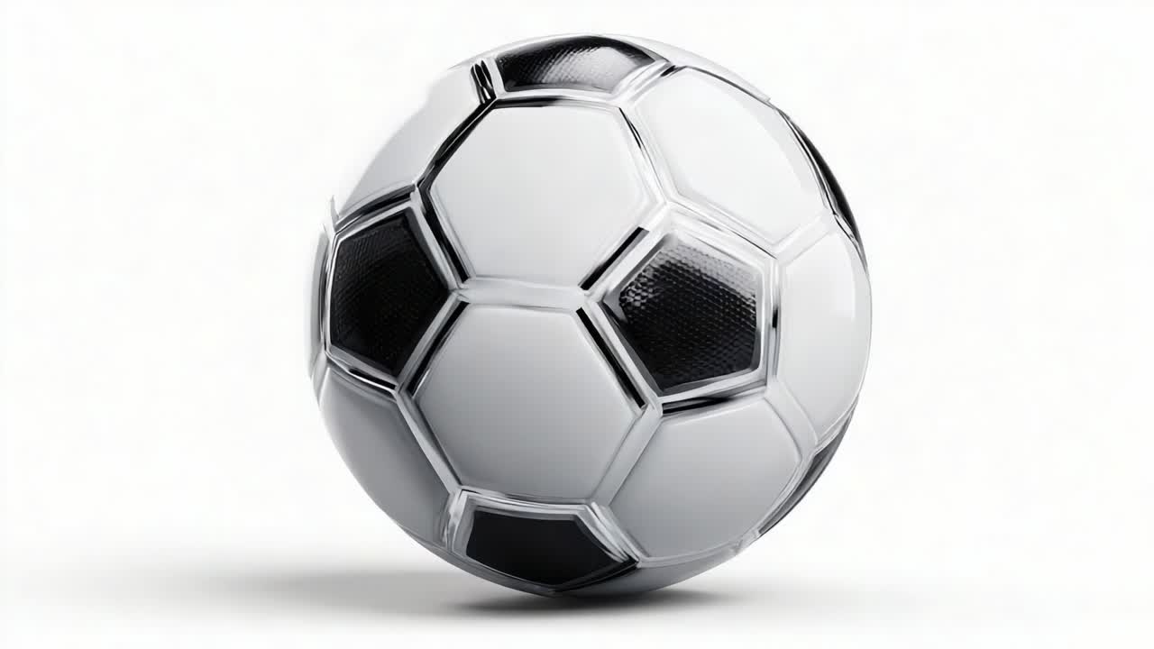 Eine beeindruckende Nahaufnahme eines klassischen Schwarz-Weiß-Fußballs, der sein einzigartiges Design und seine Textur in zwei verschiedenen Einstellungen aus einem dynamischen Sportvideo einfängt