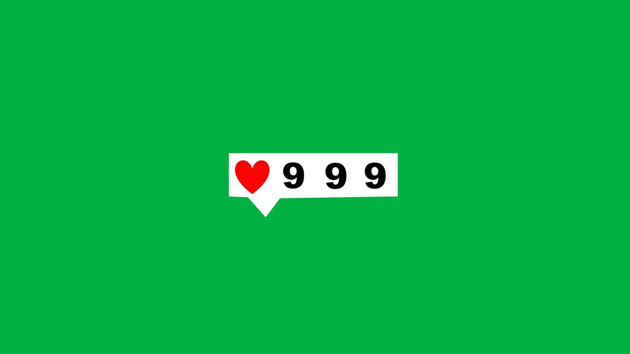 A Heart or Social Like Icon shown at the Center of the Screen in Closeup and the Like Counter is Quickly Increasing on a Green Background for Easy Customization