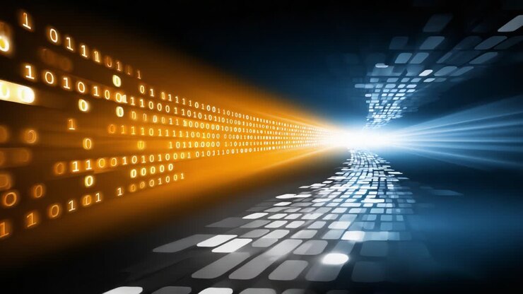 Dynamic Visualization of Digital Data Flow with Binary Code and Geometric Patterns Representing Information Transfer and Technology Advancement