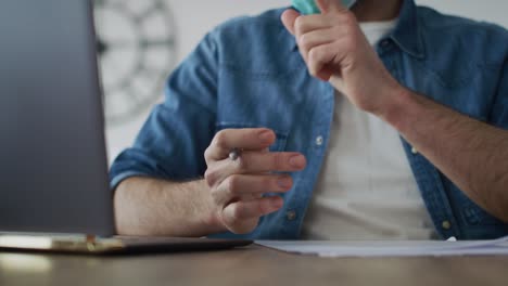 detail video of man working at home