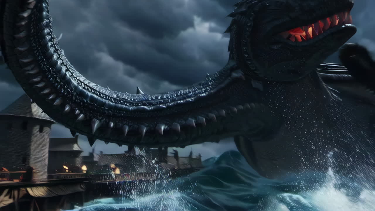 Giant Sea Dragon Attacks Medieval City