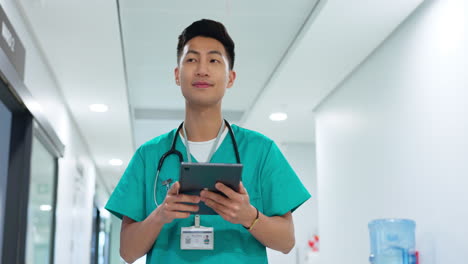 Doctor,-nurse-and-smile-on-tablet-for-hospital