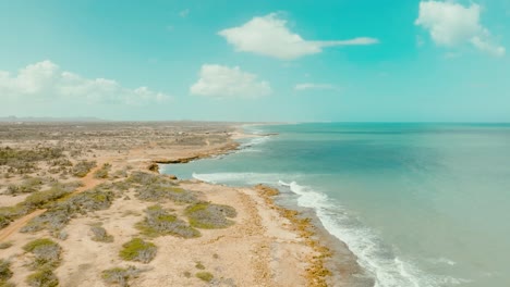 aerial shot of the desert beach and the ocean, colombia, la guajira