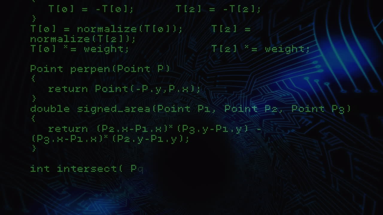 Animation of data processing on computer circuit board over blue background