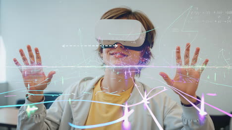 person experiencing virtual reality with data visualization