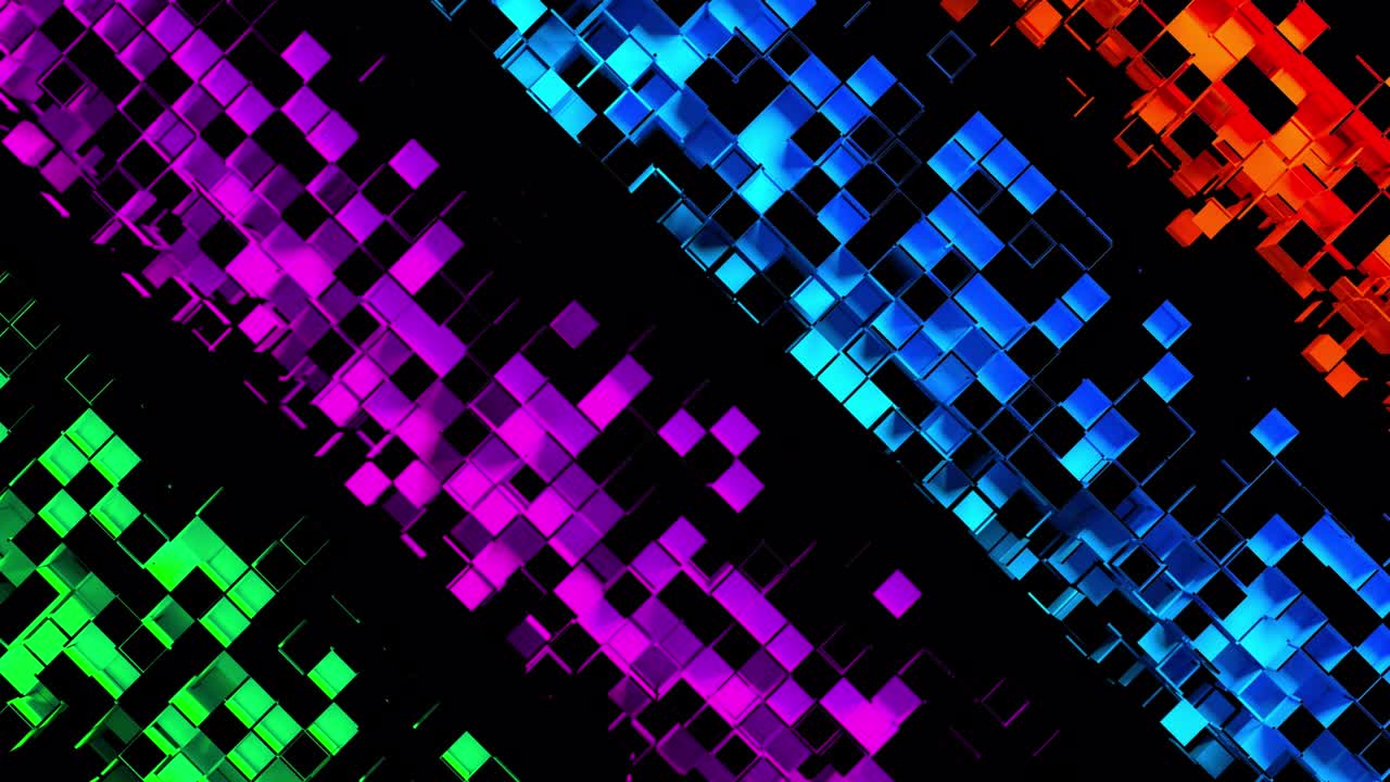 Abstract strips of square mosaic cells on black background