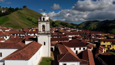 colonial church tower in a south american village