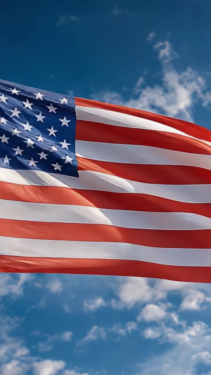 Esposizione dinamica dell'orgoglio nazionale: la bandiera americana catturata con dettagli vibranti contro un bellissimo cielo, rappresentando libertà e unità.
