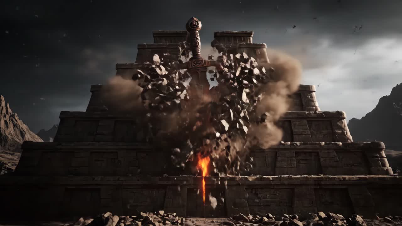 Epic Fantasy Sword in Stone and Lava