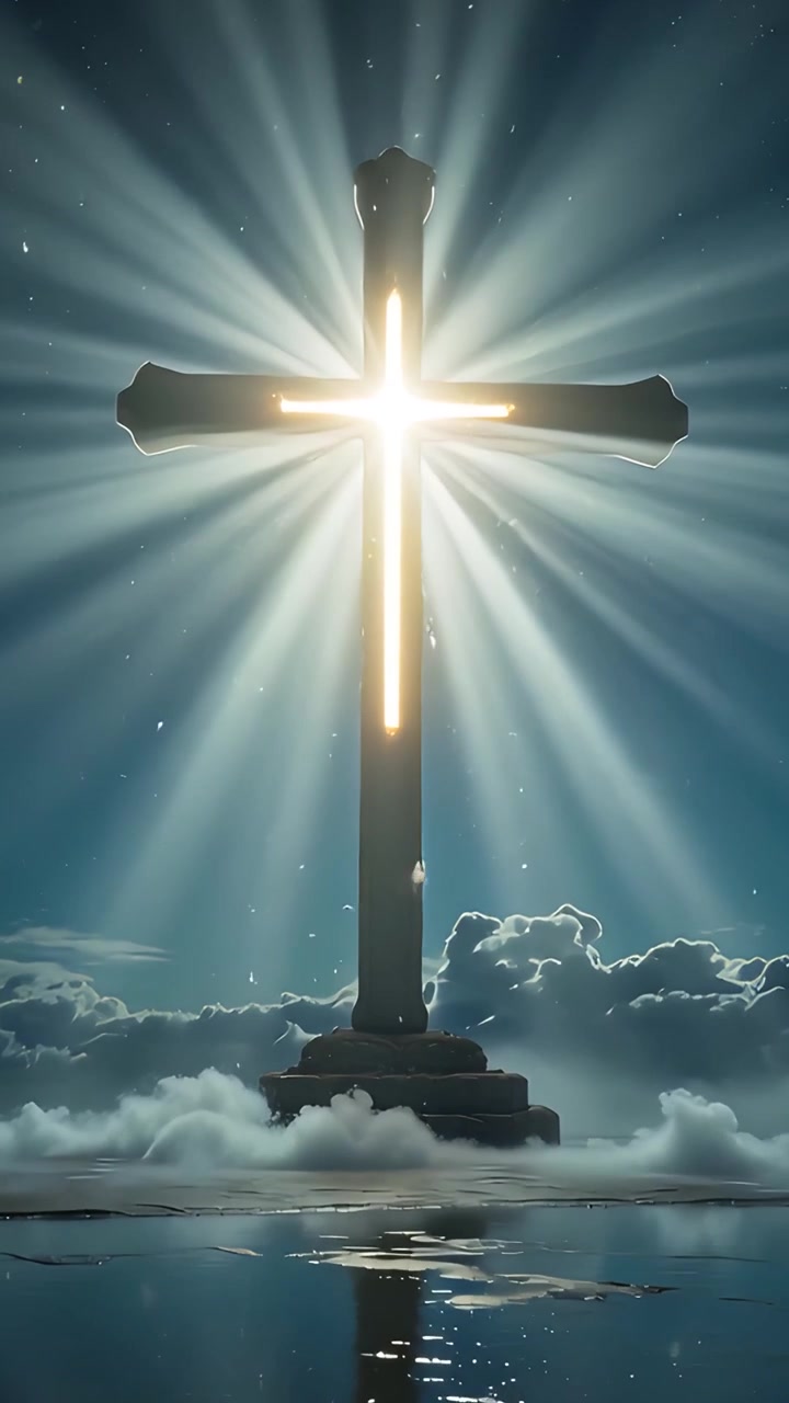 Christian Cross Heavenly Light Worship Background 4K