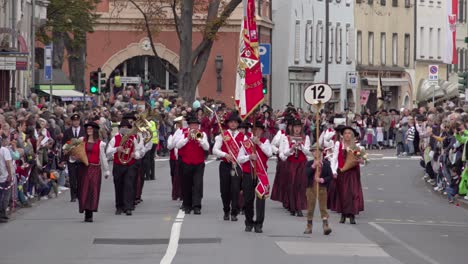 brass band sasso rosso from dimaro at the annual grape festival, meran - merano, south tyrol, italy