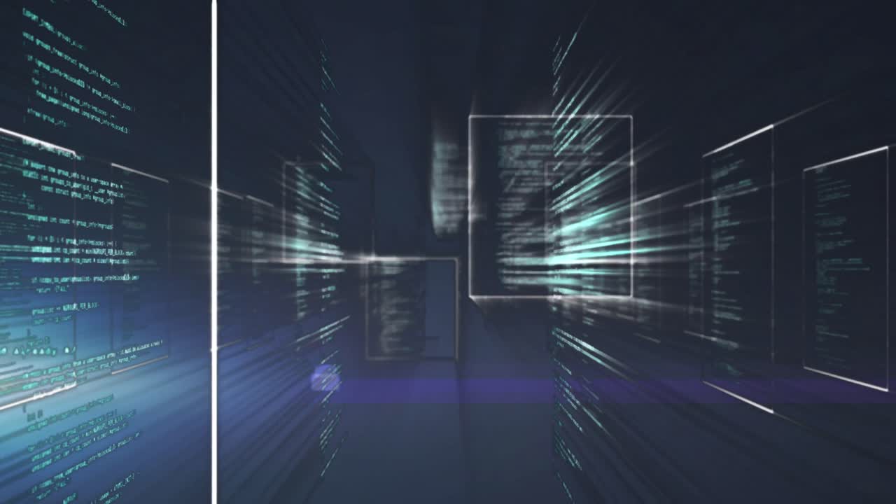 animación del procesamiento de datos sobre un fondo negro