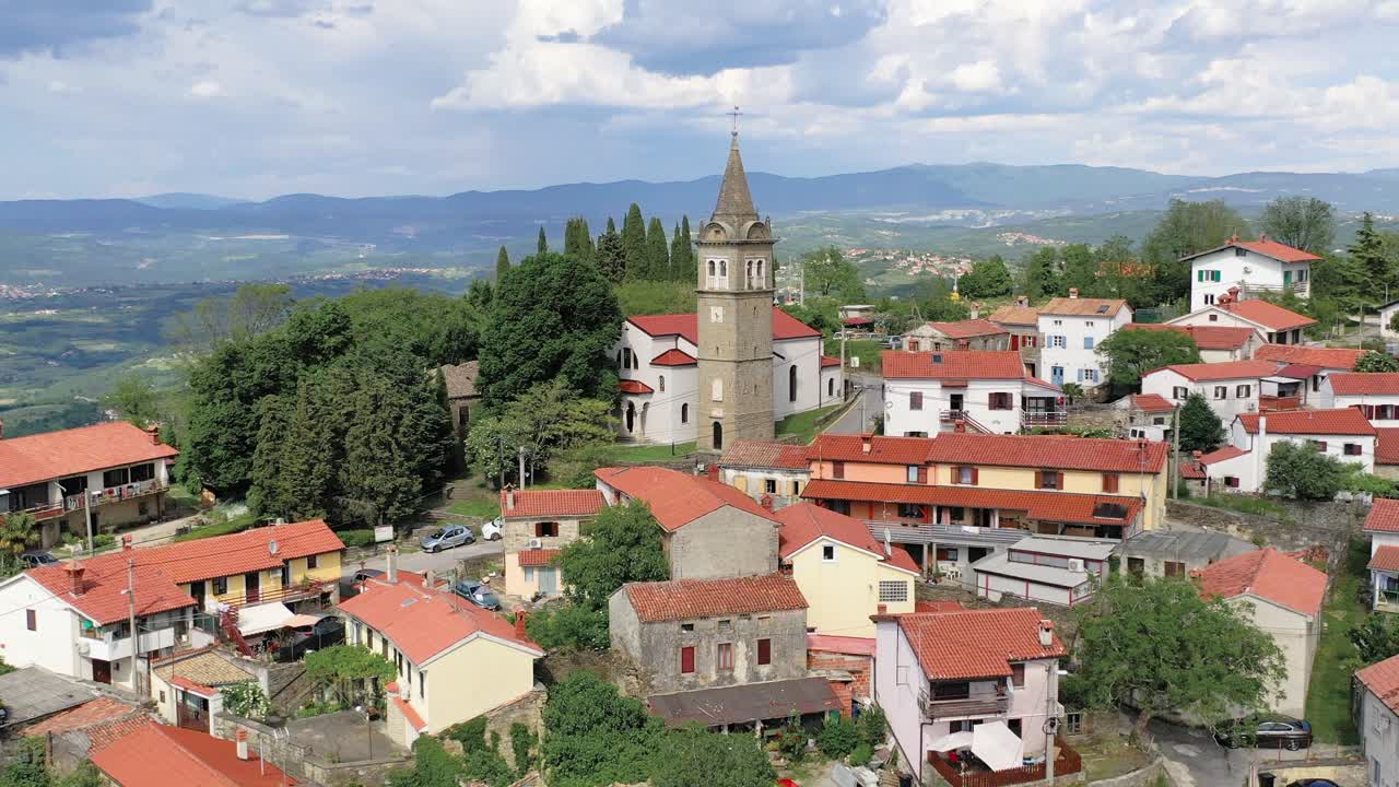 aerial view of Koper city, zoom in on the Cathedral of the Assumption
