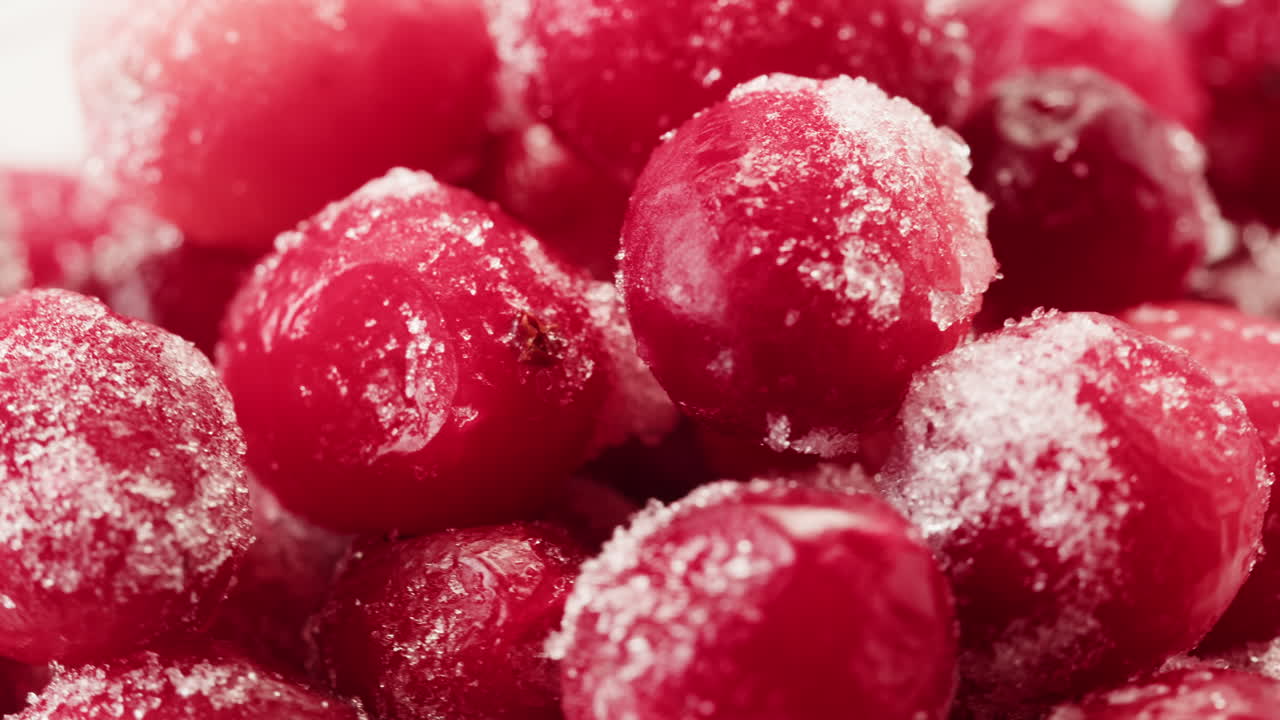 Frozen cranberries cooking for tea or jam, Background Close up of cranberry berries in on the kitchen, chef making dessert healthy pie.