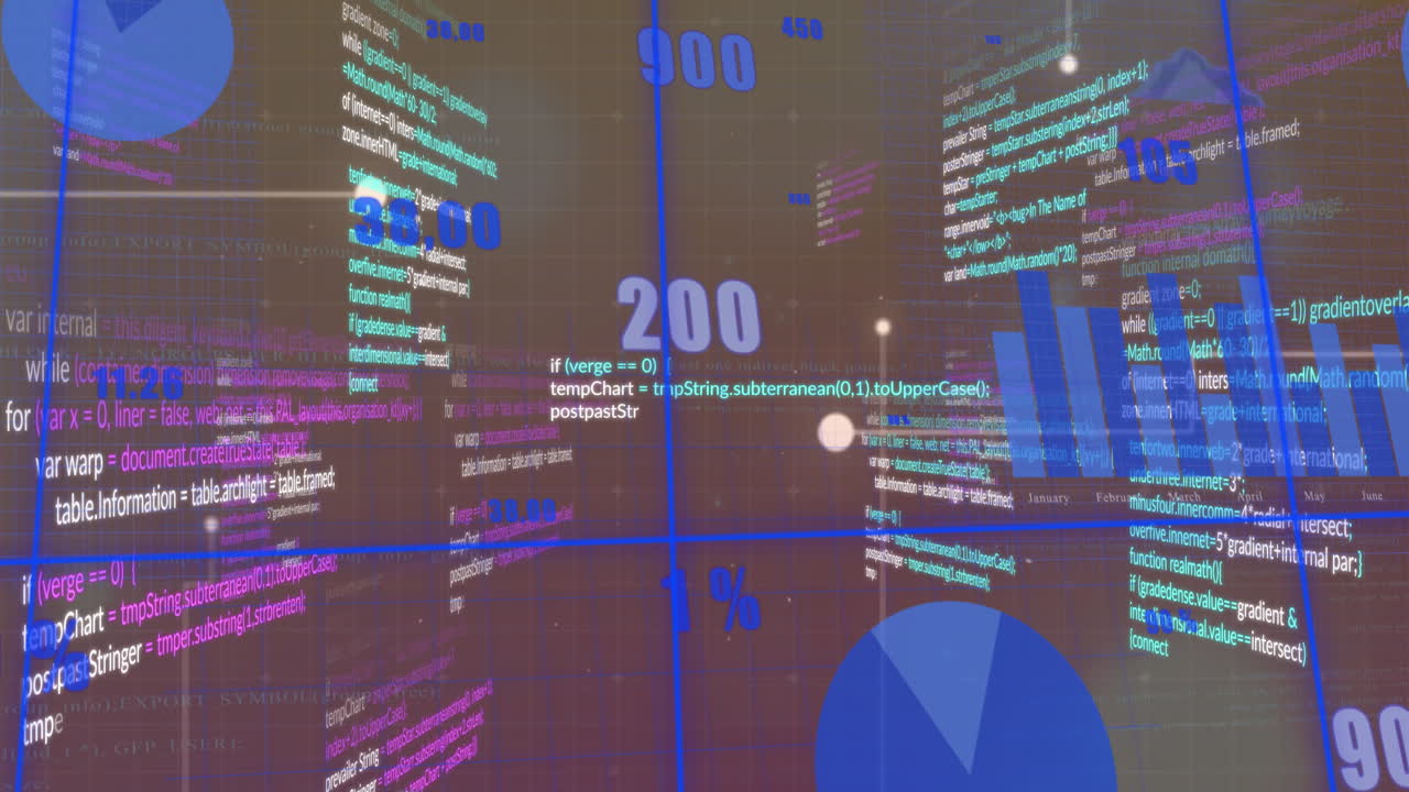 animación del procesamiento de datos estadísticos y puntos de conexión contra un fondo gris