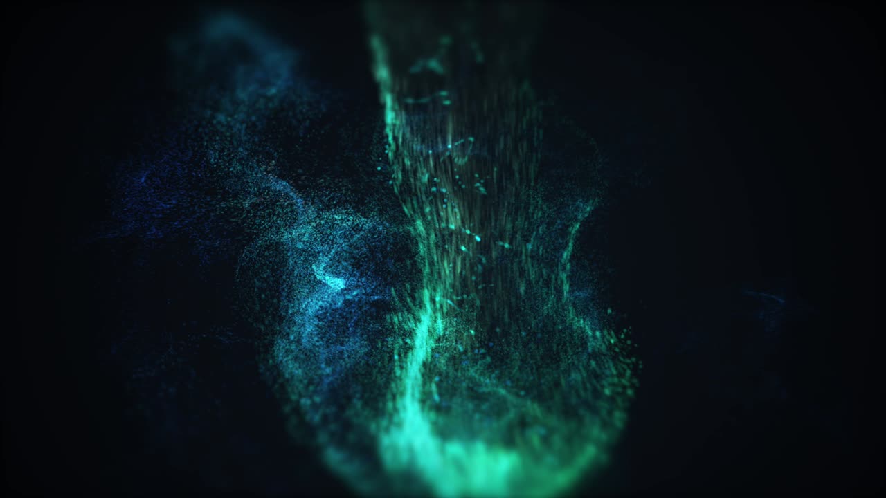 Blue and green dust splashes on the black background.