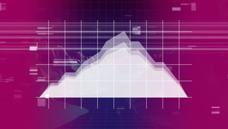 gráfico que se mueve en la cuadrícula con un cuadrado de chisporroteo virtual en fondo púrpura