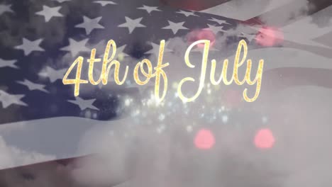 animación del texto del 4 de julio sobre la bandera de los estados unidos de américa.