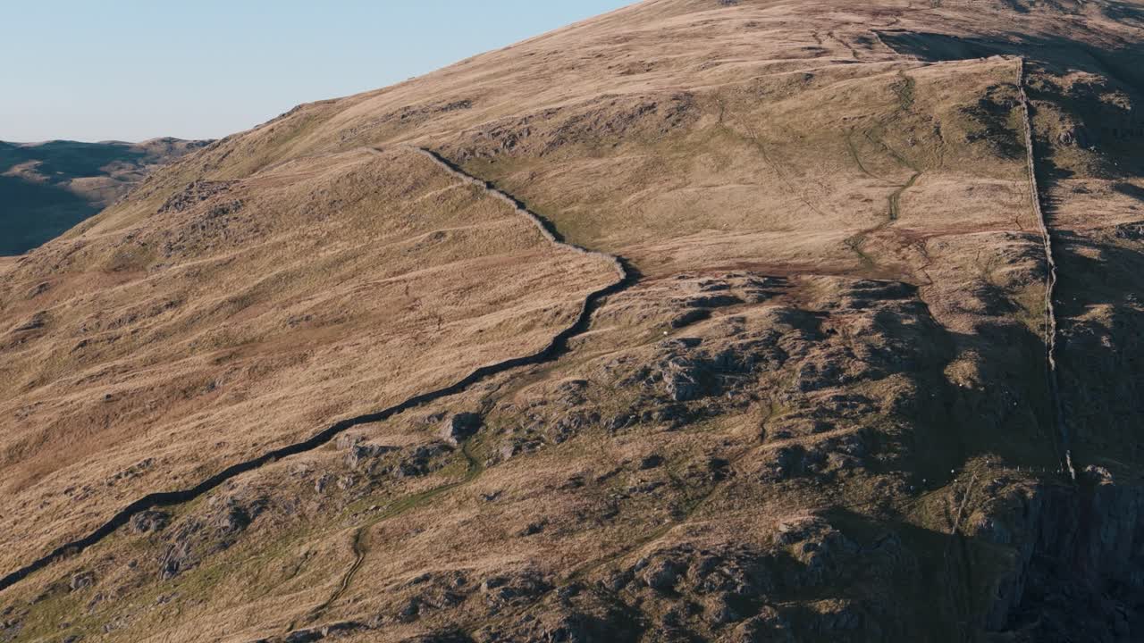 Aerial View of a Stone Wall on a Mountain