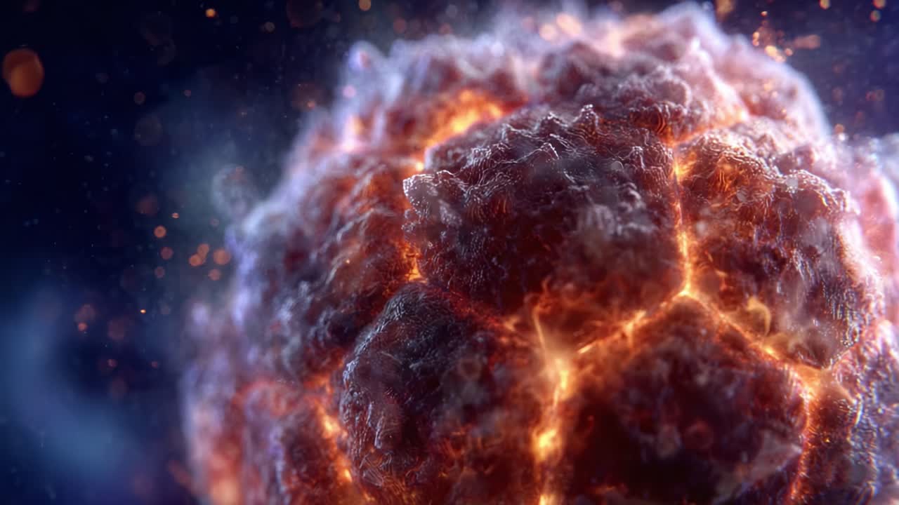 A Close-Up Exploration of a Volcanic Sphere Erupting with Fiery Energy: A Dynamic Journey Through the Mystical Forces of Nature and Creation