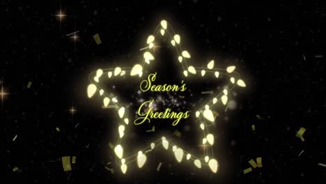 Seasons-Greetings-text-on-glowing-fairy-lights-forming-a-star-on-black-background