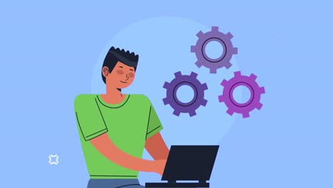 user with laptop device animation