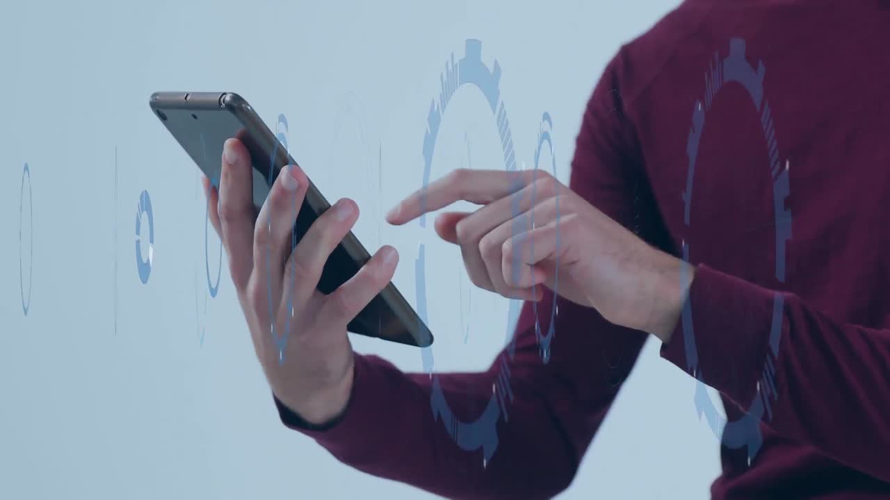 animación del procesamiento de datos sobre el hombre usando una tableta