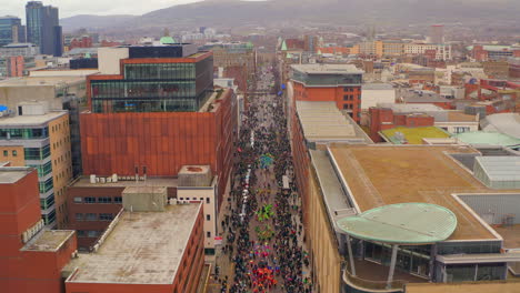 overhead view of st. patrick's parade through belfast city streets