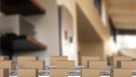 animation of boxes on conveyor belts in warehouse