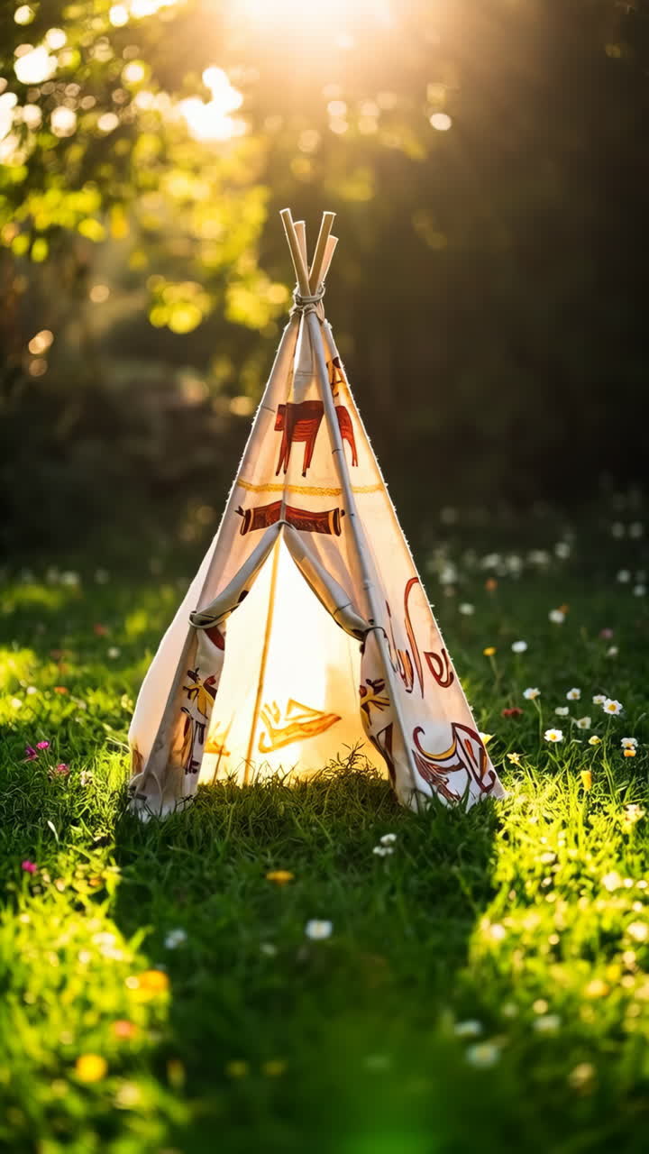 Child's Teepee in a Sunny Grassy Field