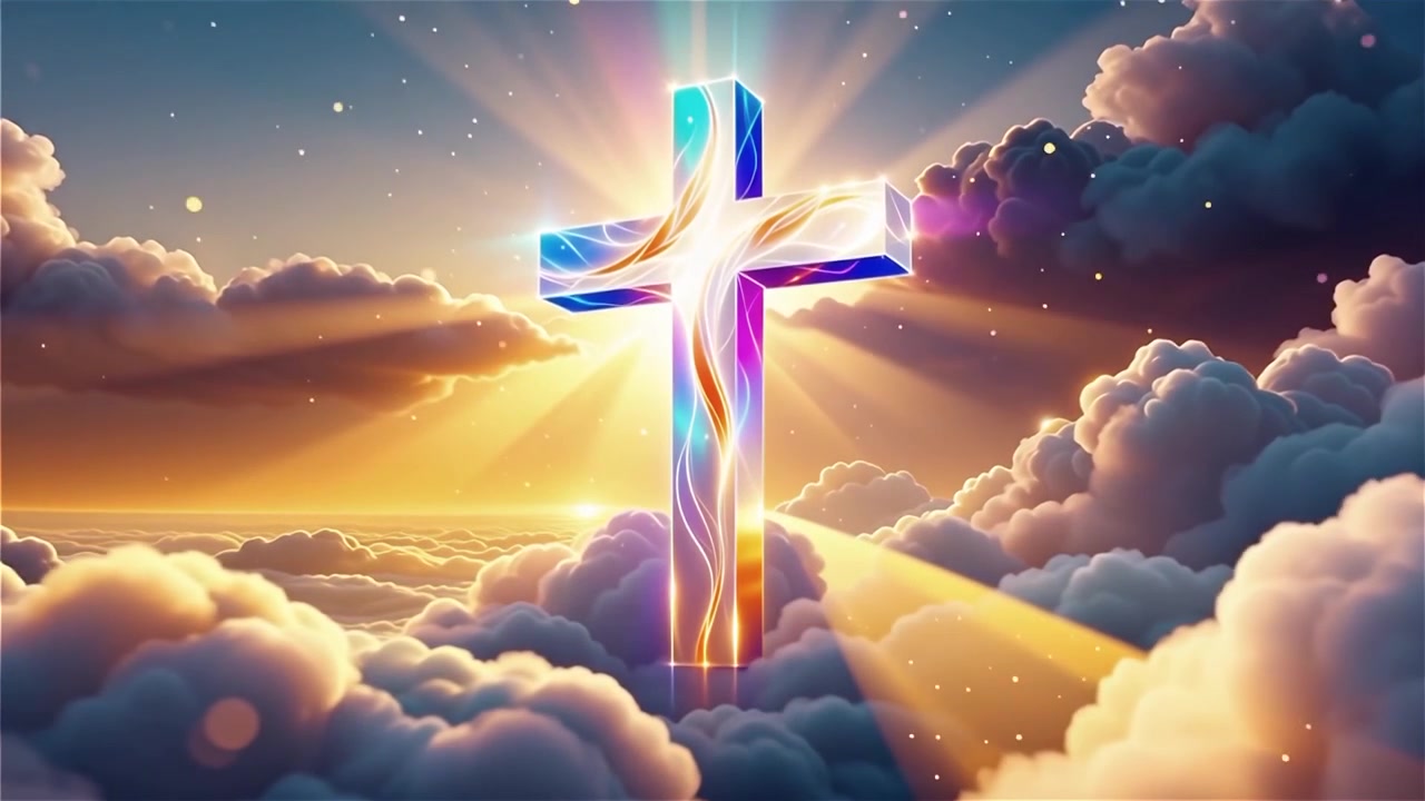 Croce Cristiana Luce Celestiale Sfondo per il Culto.