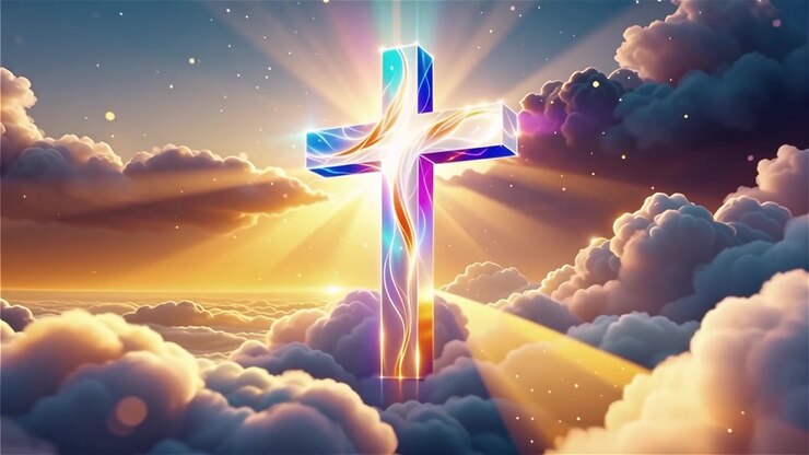 Croce Cristiana Luce Celestiale Sfondo per il Culto.