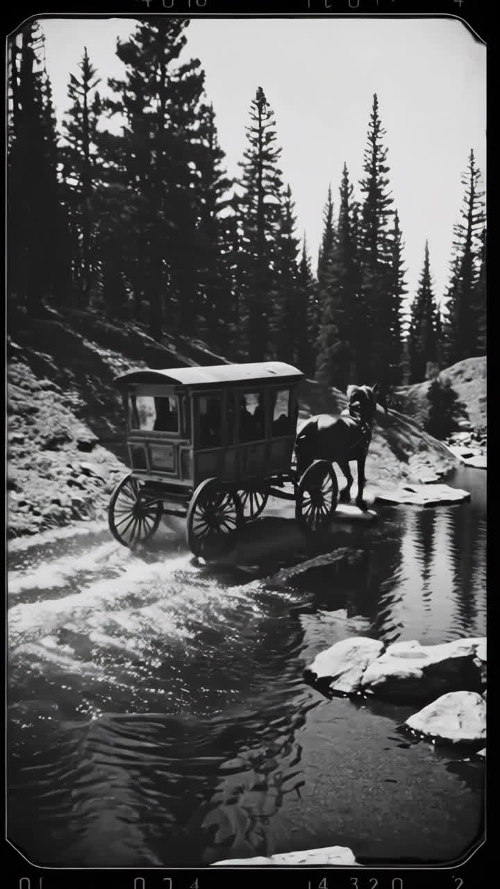 Horse-drawn Carriage Through a Mountain River