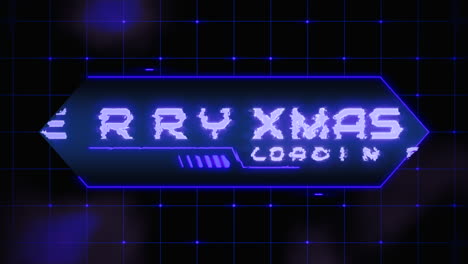 merry xmas on digital screen with hud elements and neon grid