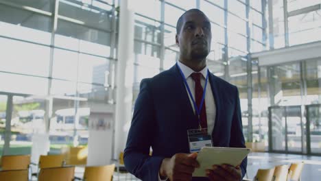 businessman practicing speech in the lobby at office 4k