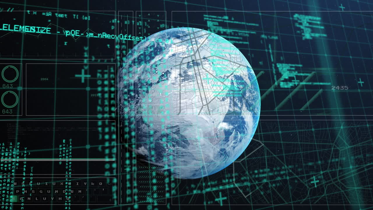 Animation of computer data processing over globe