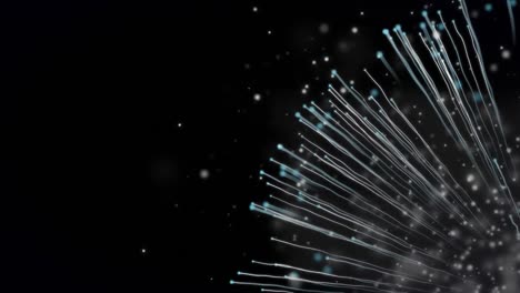 animation of white and blue particles with light trails and smoke moving on black background