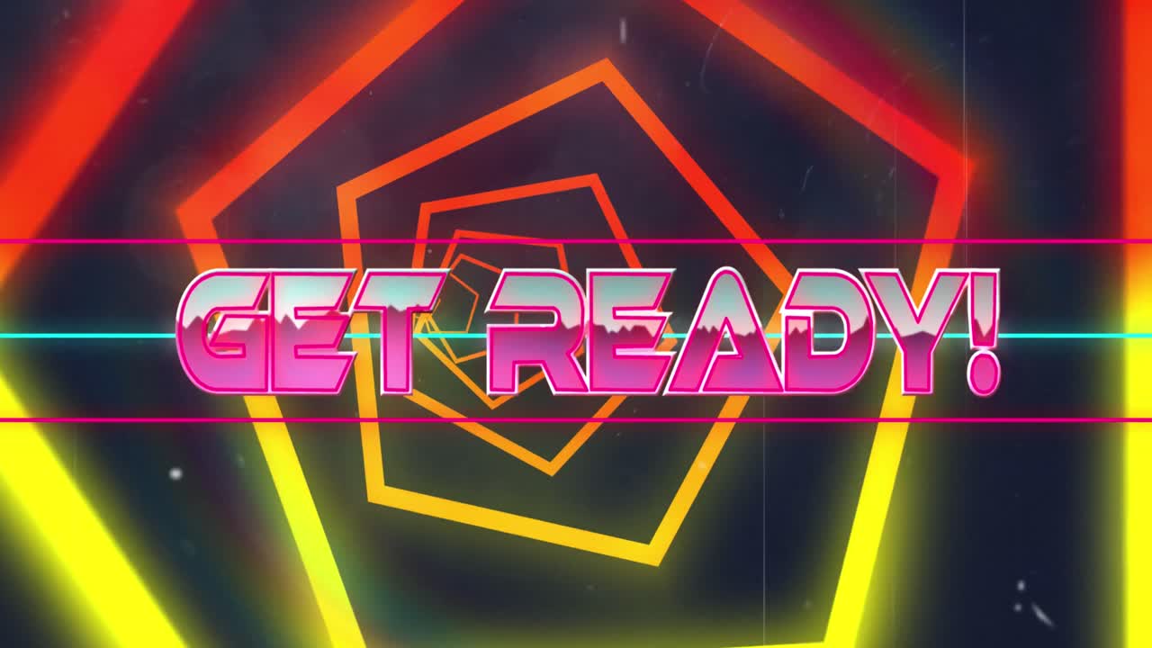 검은색 배경의 네온 모양 위에 준비된 텍스트의 애니메이션