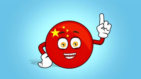 cartoon icon flag china think and idea with face animation