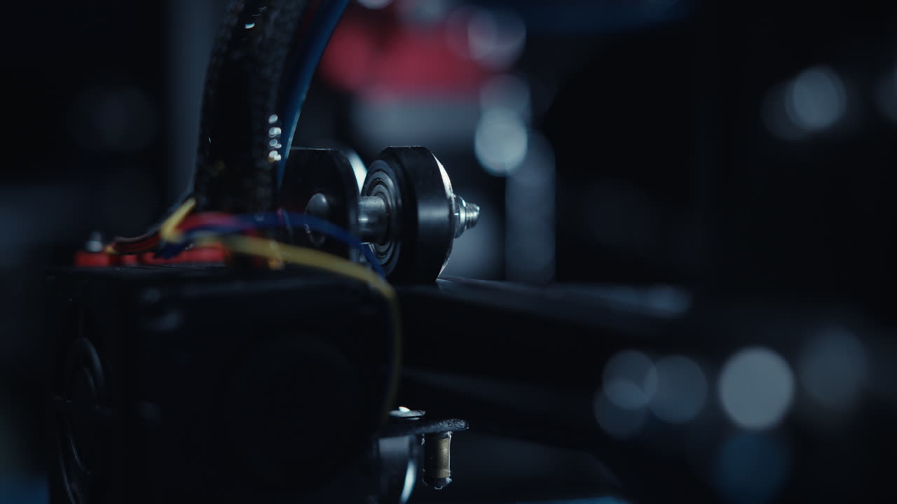 Close-up view of 3D printer components