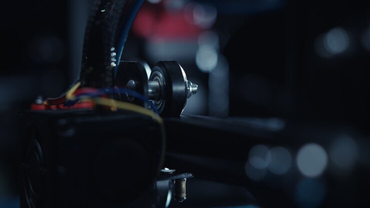 Close-up view of 3D printer components